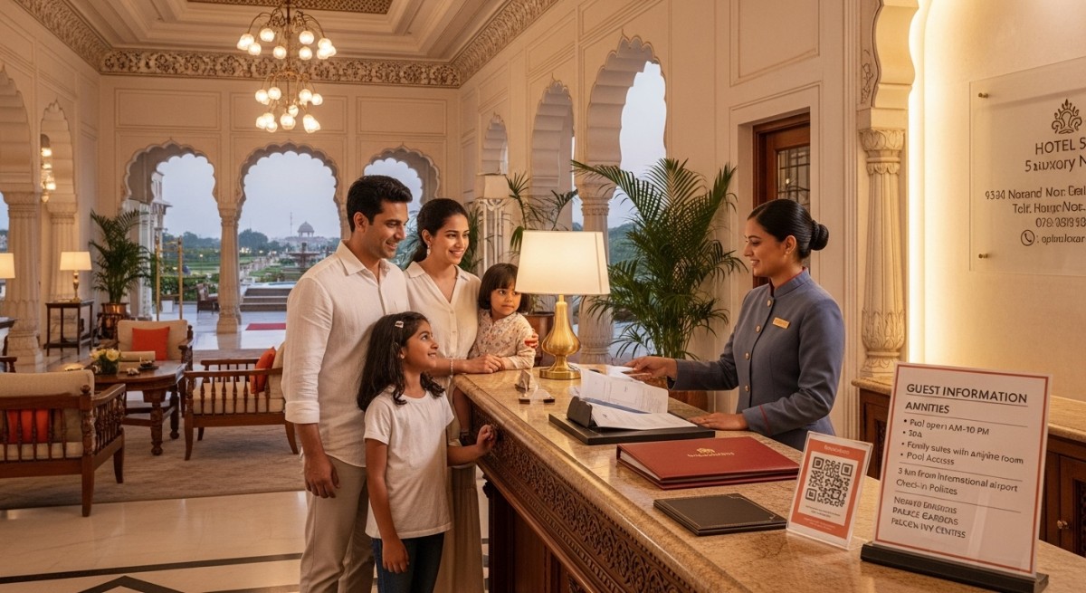 Hotel manager testing ChatGPT AI recommendations on laptop with hotel website optimization checklist visible on screen